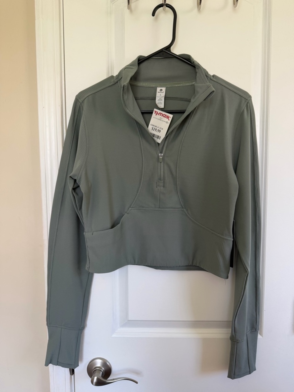 90 Degree By Reflex Cropped Half-Zip Top - Sage Green